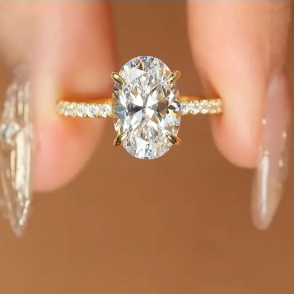 3ct Gold Sterling Silver Oval Cut diamond wedding Ring